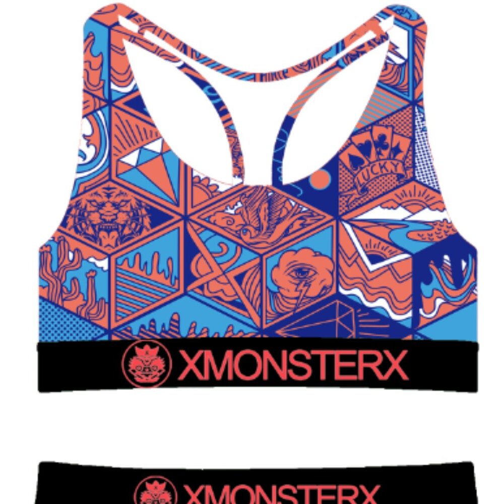 W1051 Blue 3D Digital Printed Racerback Pajama/Lounge Set